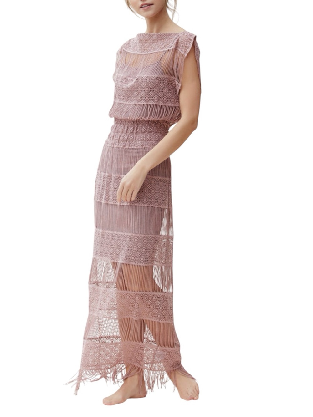 Callahan Dusty Rose Crochet Fringe Maxi Dress